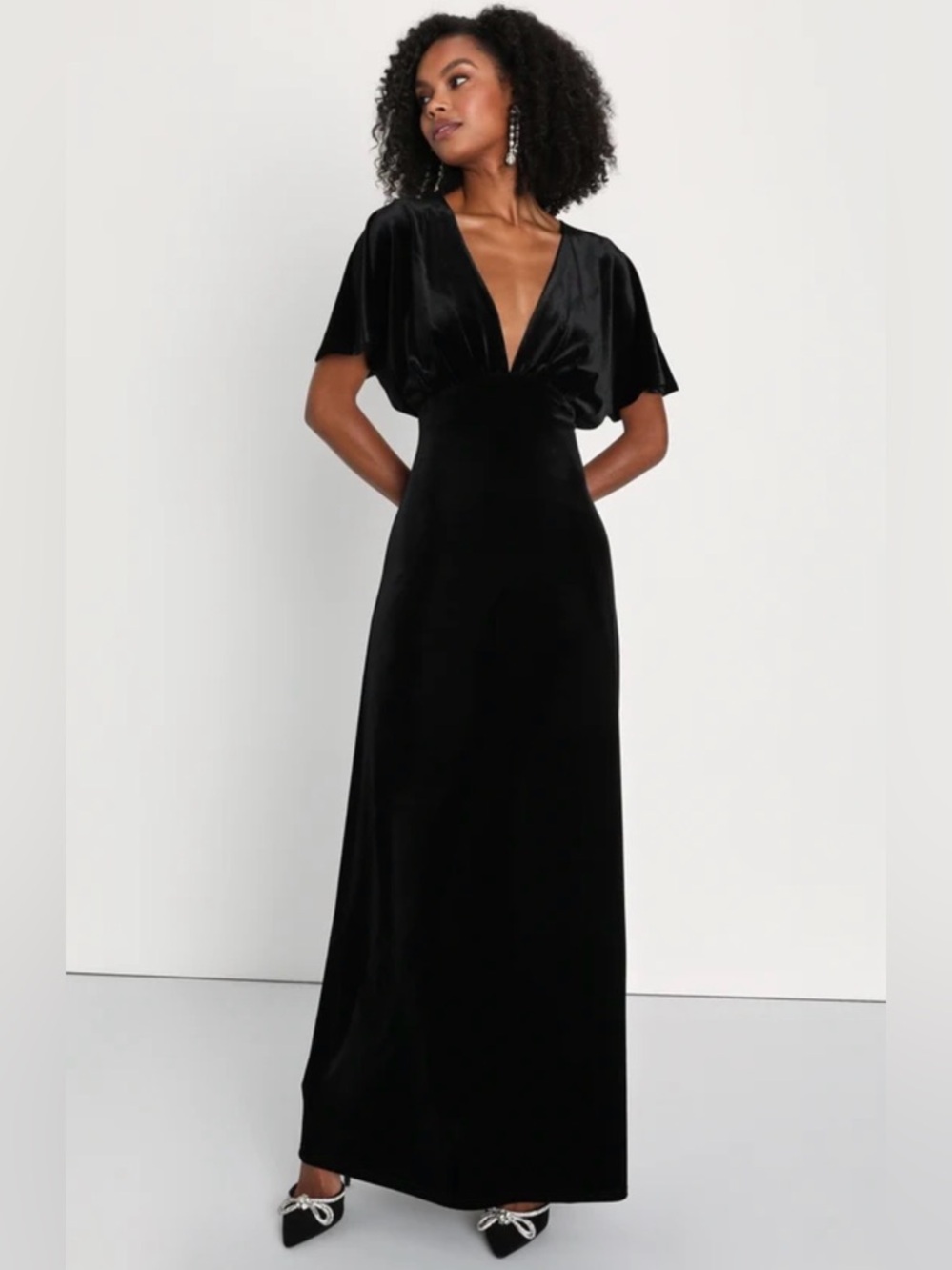 Lulus Mystical Charm Black Velvet Flutter Sleeve Maxi Dress 2X 2XL NWT